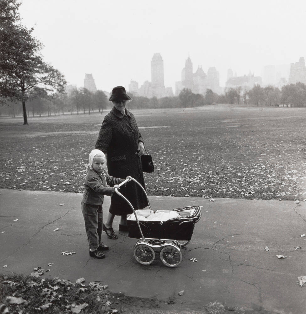 Girl and governess with baby carriage, N.Y.C.