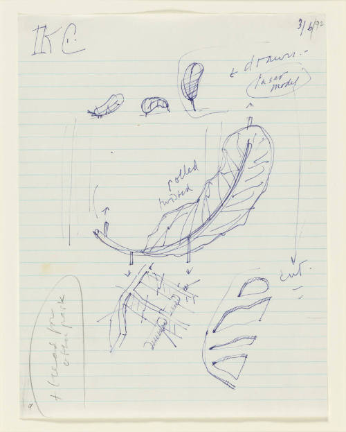 Notebook Page: Study for a Sculpture in the Form of Feathers--"KC"
