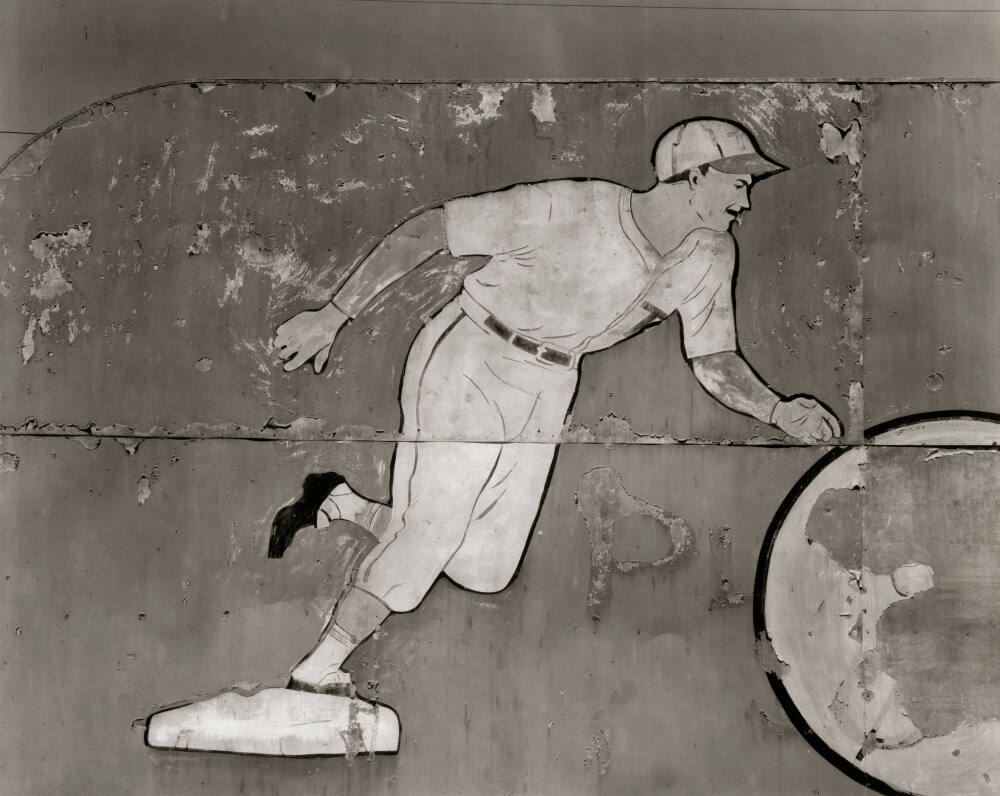 Detail, Baseball Player Painting on Wall. Taft, California