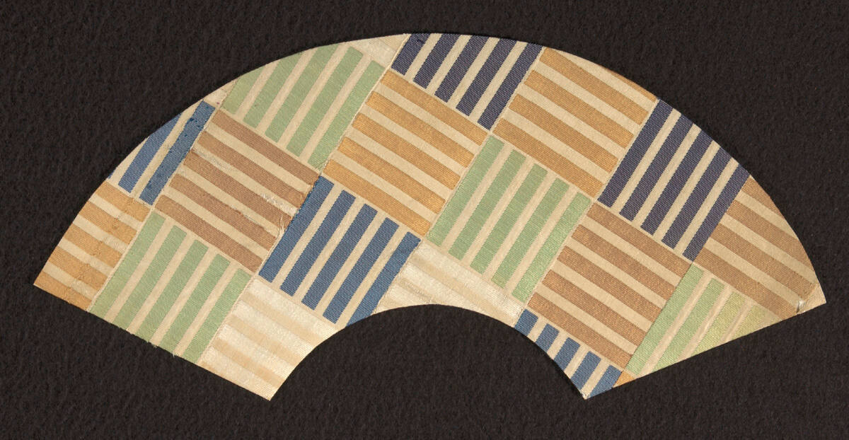 Fan-shaped fragment from Nō robe (atsuita type) with fortune teller sticks design (sangikuzushi)