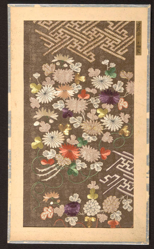Fragment from uchikake with design of chrysanthemums