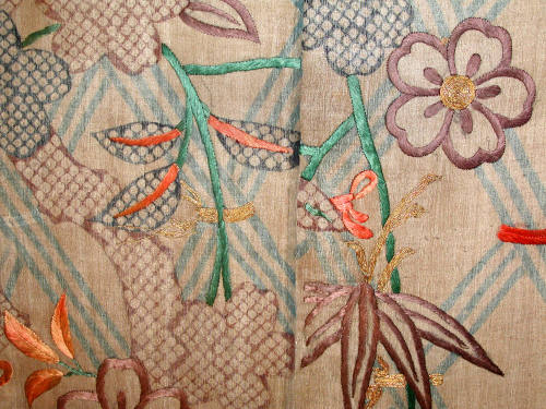 Fragment from kosode with design of bamboo and cherry
