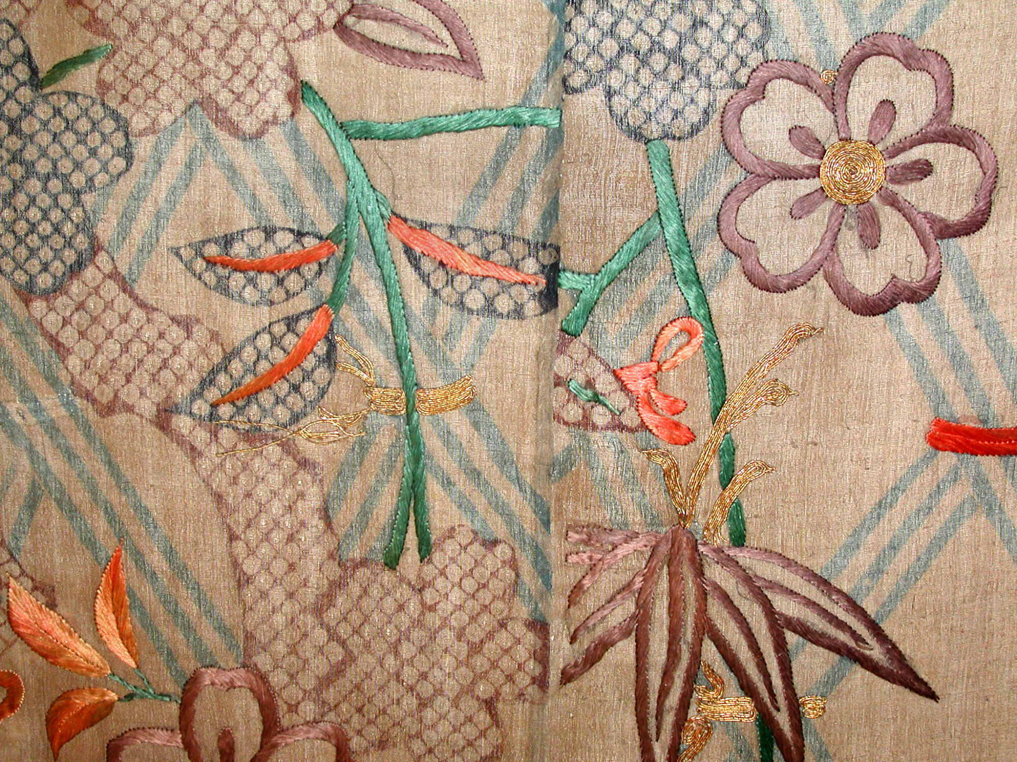 Fragment from kosode with design of bamboo and cherry