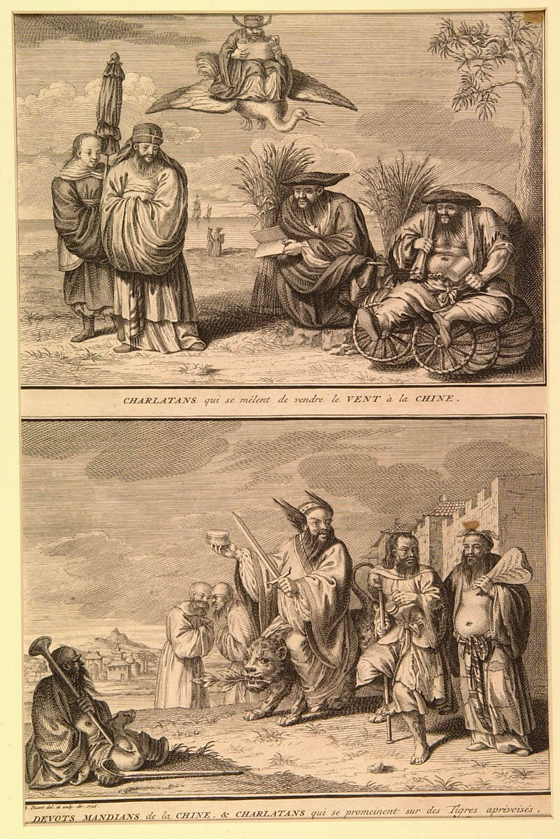 Charlatan Jugglers in China who pretend to Sell the Wind, Begging Devotees of China; Jugglers Mounted on Tigers