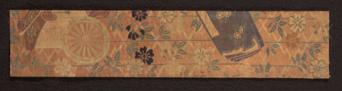 Fragment from karaori type No robe with matsu kawabishi (hexagonal-shaped pine park patterns) and weeping cherry