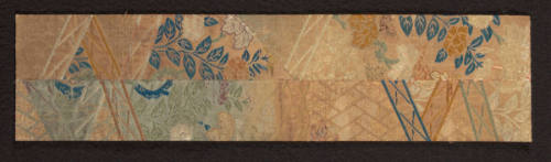 Fragment from Nō robe (karaori type) with design of flowers and fence
