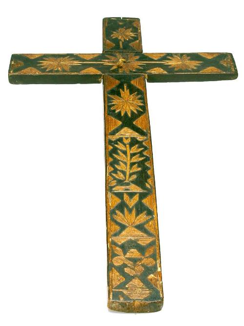 Wood Cross with Straw Inlay