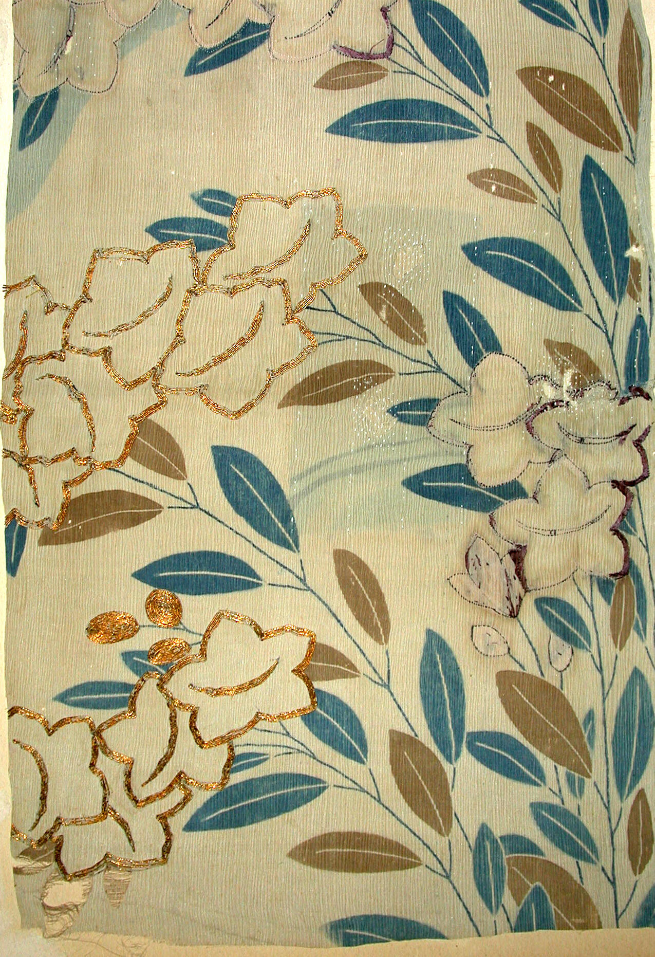 Fragment from hitoe with bell flower (kikyo) design called "Korin kikyo moyo", after the painter Ogata Korin