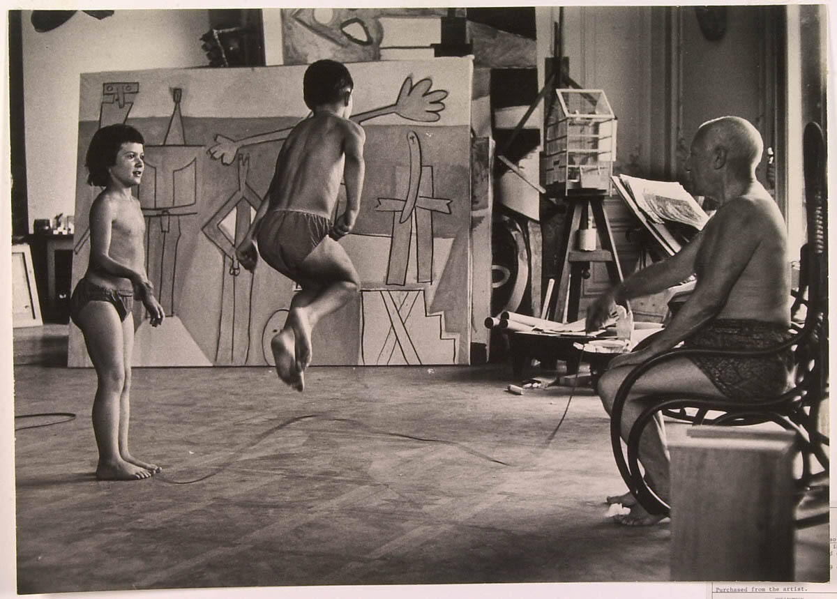 Paloma and Claude Skipping Rope in the Studio, with Picasso Holding One End of the Rope