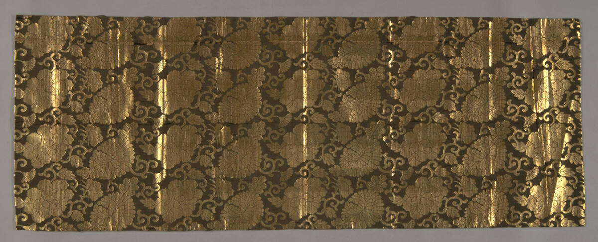 Buddhist temple altar cloth (uchishiki) with peony and chrysanthemum vine design