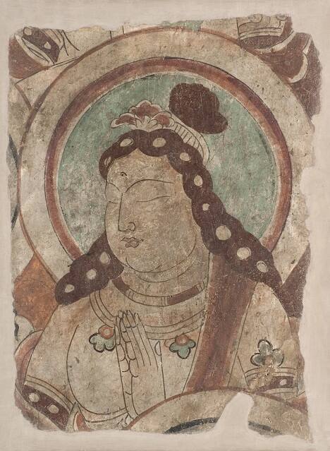 A Male Figure, possibly a Bodhisattva or Devata, fresco fragment from a Buddhist Wall Painting