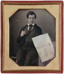 Moses Sperry Beach Holding a Copy of the "New York Sun"