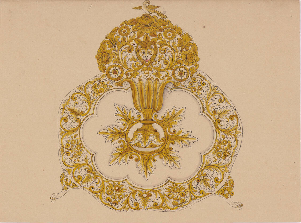 Design for a Vase and Platter with Animal and Foliate Decoration from an Indian Workshop