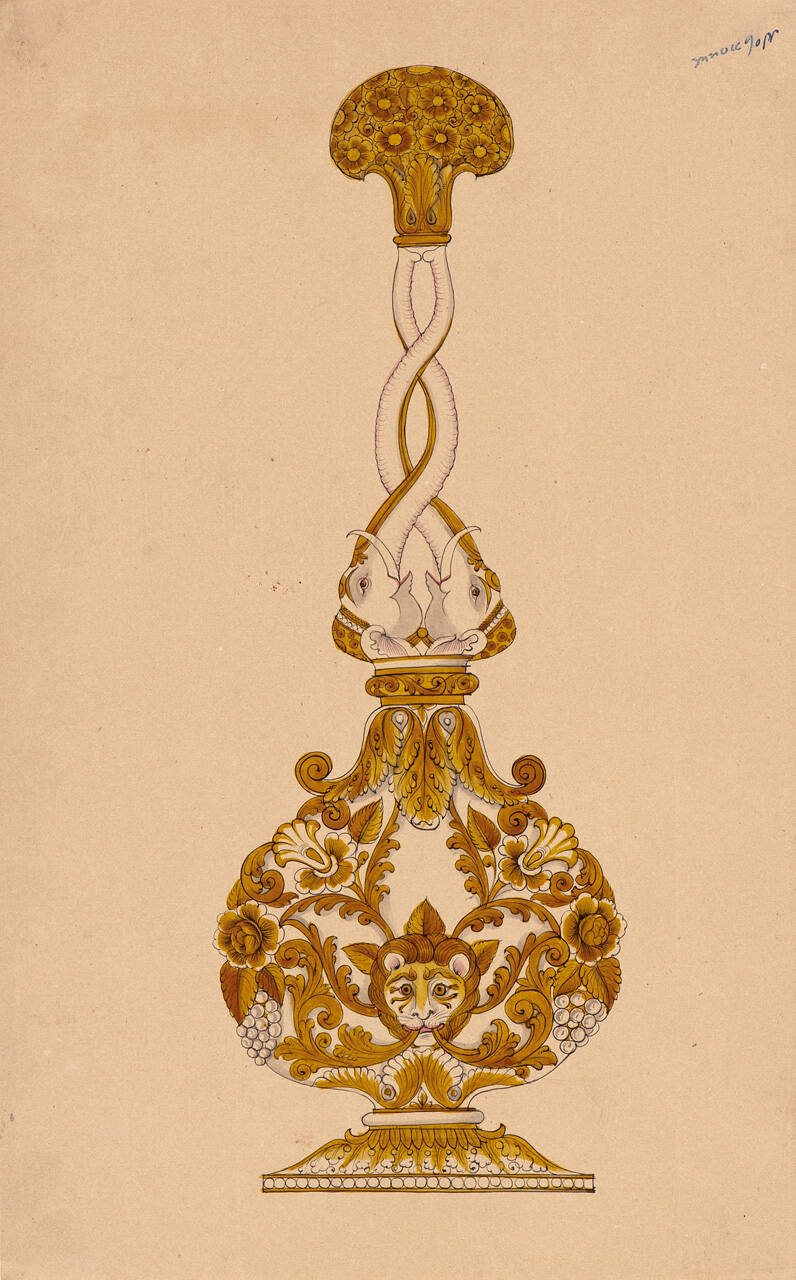 Design for a Rose-water Sprinkler with Animal and Foliate Decoration from an Indian Workshop