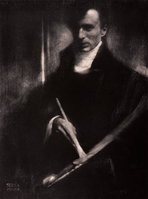 Self-portrait with brush and palette