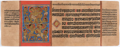 Jain Manuscript of the Kalpasutra and Kalakacavyakatha: recto; painting of Siddhartha wrestling and boxing at the Gymnasium, verso; painting of Siddhartha's Toilet