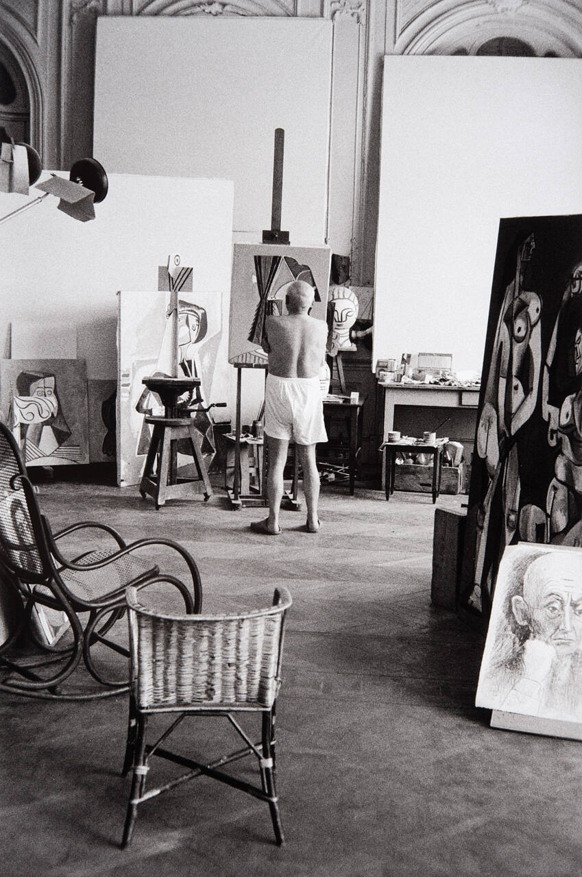 Picasso silently appraising the new portrait of Jacqueline