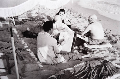 Picasso on the beach with Jacqueline and Kahnweiler