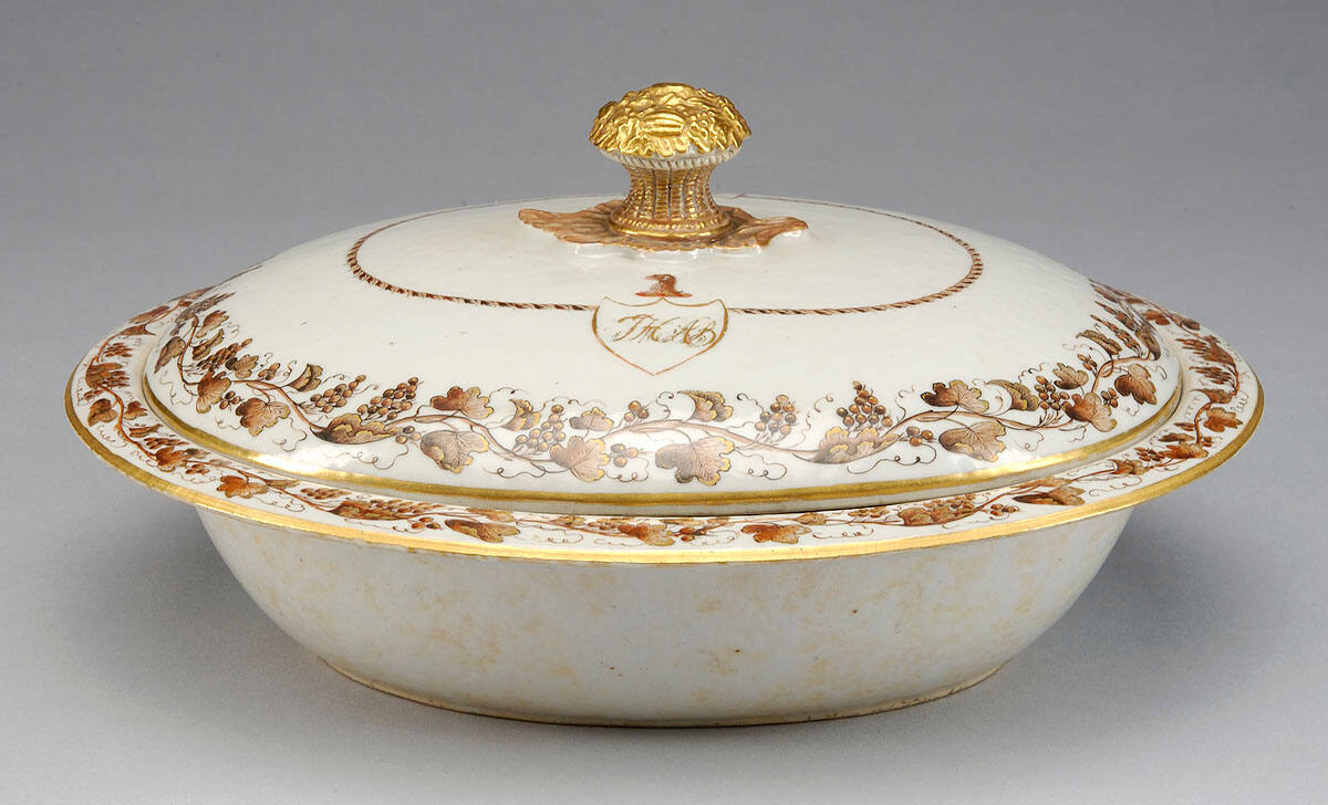 Lidded Serving Dish from Service with Grape Vine Border