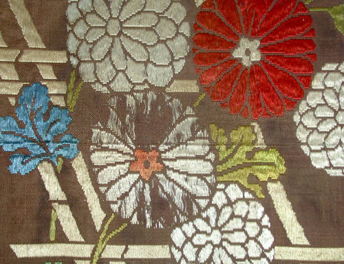 Fragment from karaori type No robe with chrysanthemum fence design