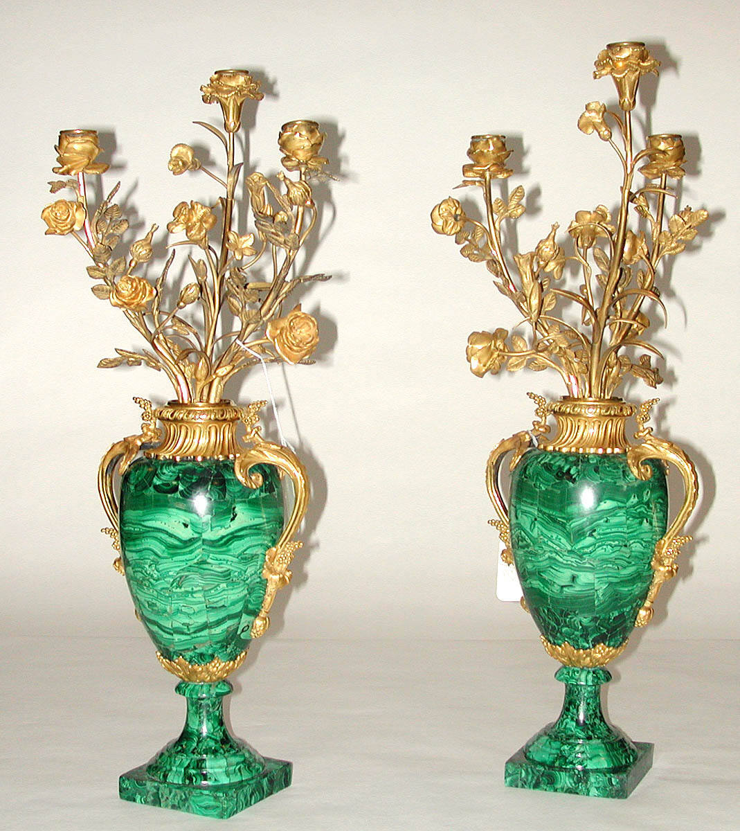 Malachite Vase with Three-branch Candle Holder