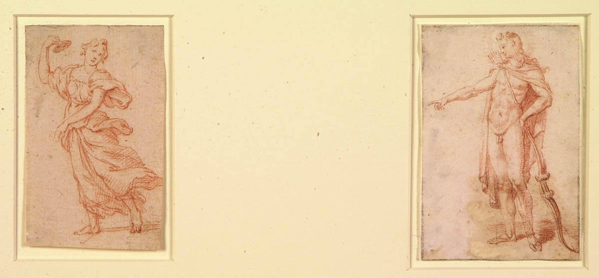 Apollo on the right; female dancer on the left