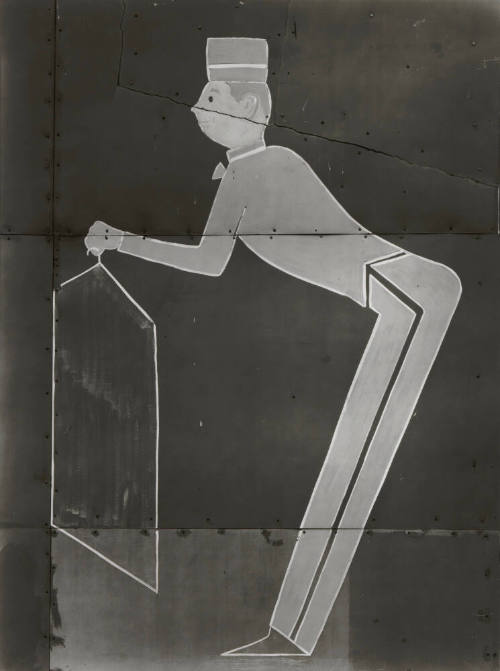 Bellhop Painting on Laundry Sign. MA 2, Cambridge, Massachusetts