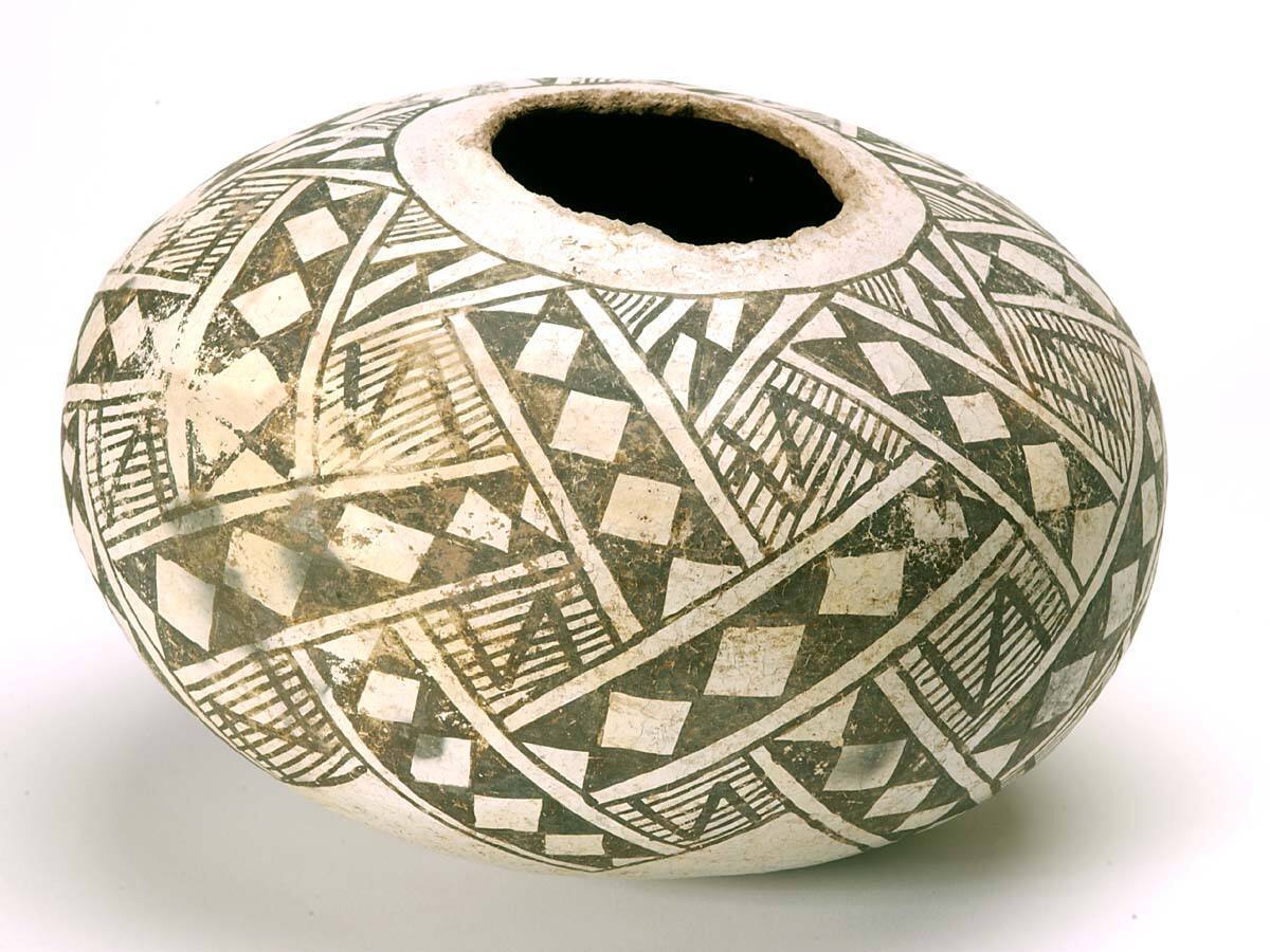 Black-on-White Decorated Globular Bowl
