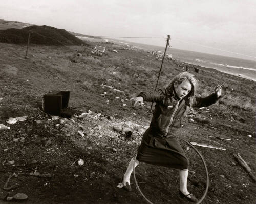 Helen and her hula-hoop, Seacoal Beach Camp, Lynemouth, Northumberland