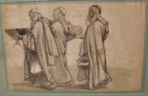 Three Arabs Carrying Serving Dishes and Cooking Utensils
