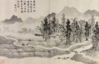 Shen Zhou "Mountain Travelers" overall 