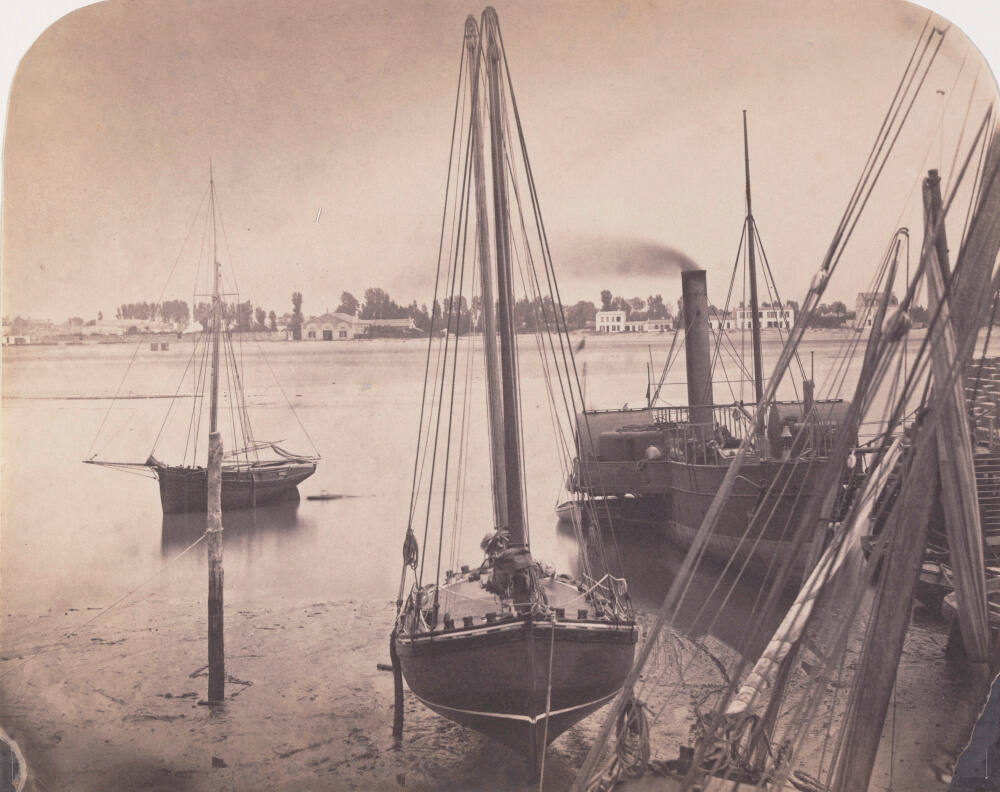 Boats stranded by low tide