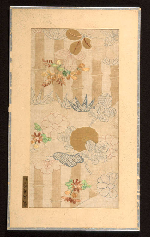 Fragment from kosode with bamboo, chrysanthemums, and autumn plants