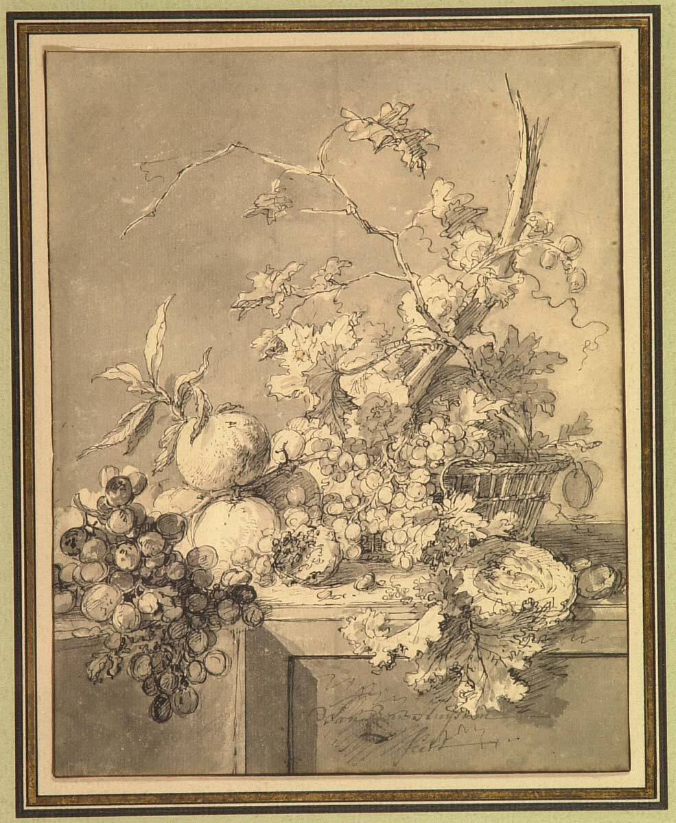 Fruit and Autumn Leaves with Basket