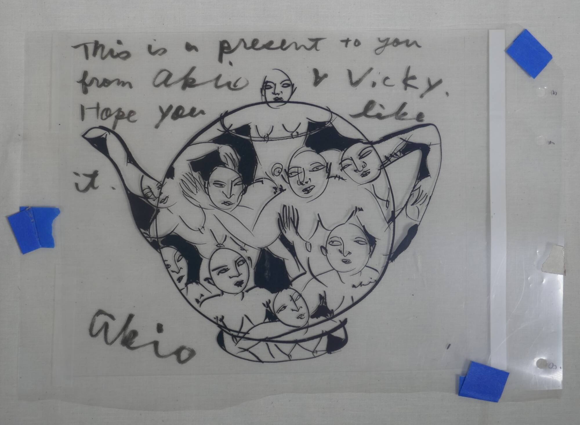 Gift drawing with handwritten personal note for Mike Sims, undated Mylar