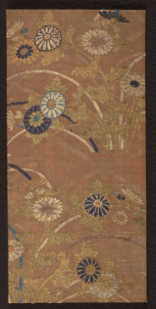 Fragment from karaori type No robe with design of chrysanthemums and fence