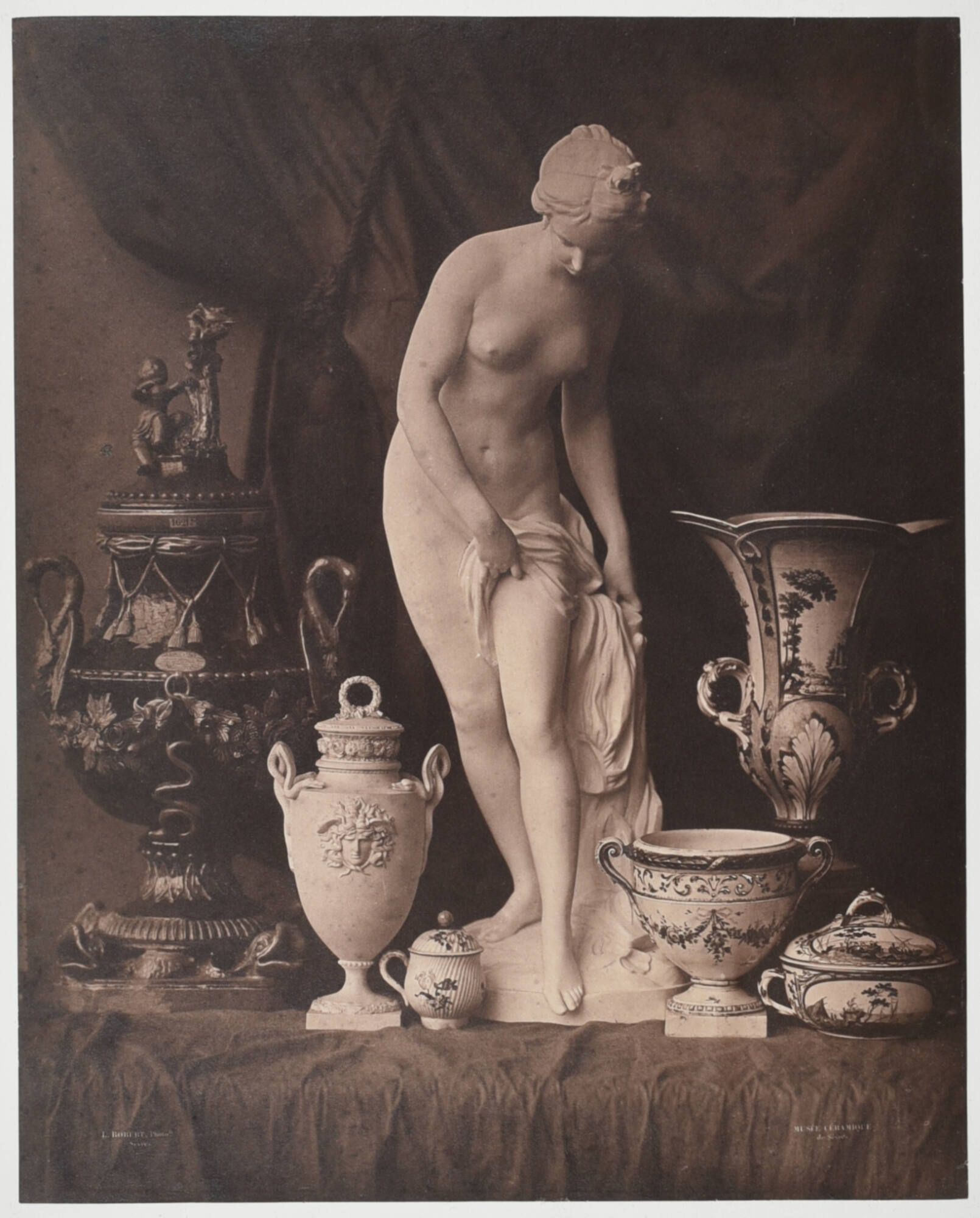 Vases and statue in the Museum at the Manufacture de Sèvres