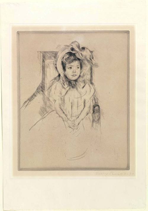 Margot Wearing a Large Bonnet, Seated in an Armchair
