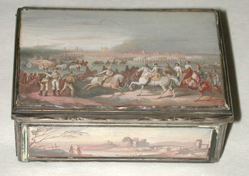 Snuff Box with Glass Covered Ivory Miniatures of Battle Scenes