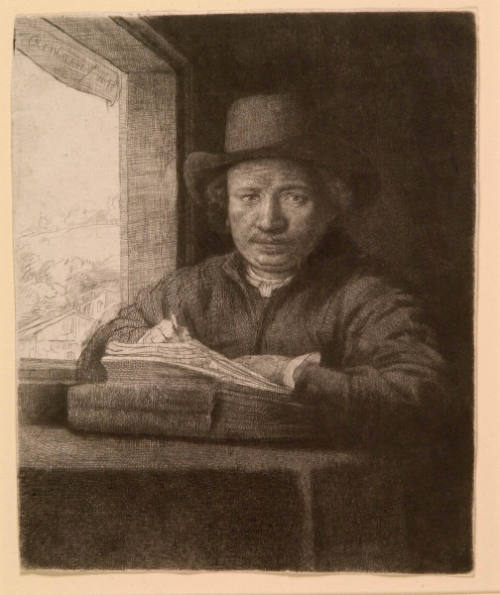 Rembrandt Drawing at a Window