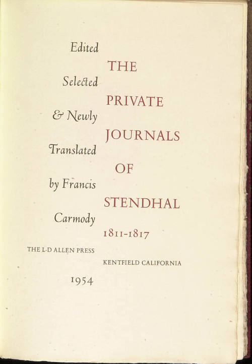 The Private Journals of Stendhal