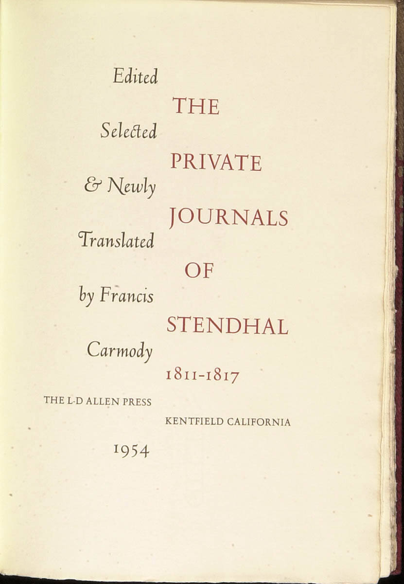 The Private Journals of Stendhal