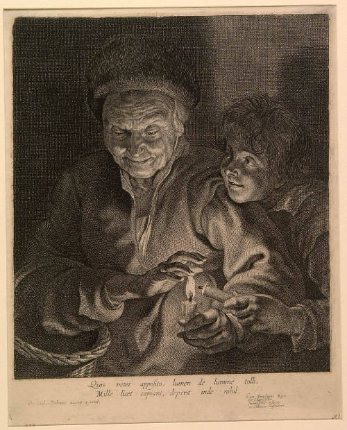 Old Woman and a Boy with Candles