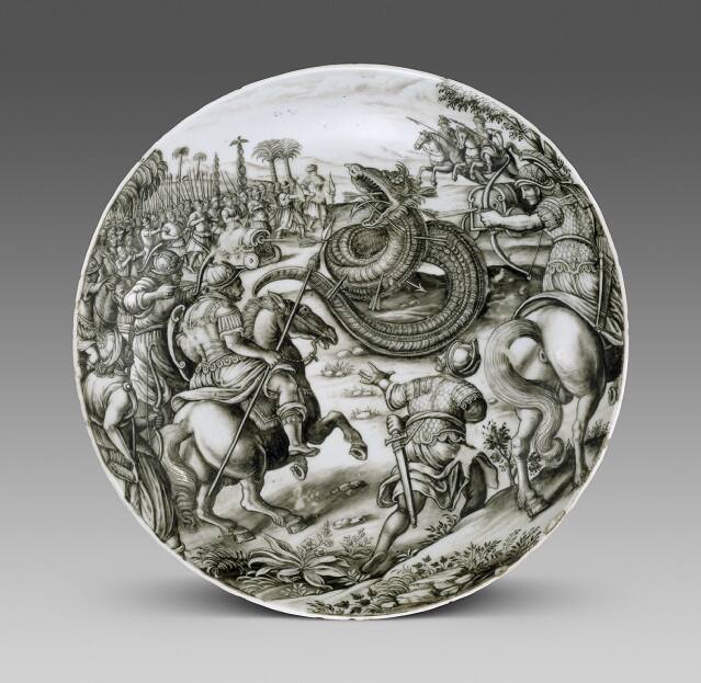 Dish with Scene of Atilius Regulus Battling the African Serpent