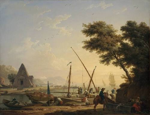 Coastal Harbor with a Pyramid: Evening