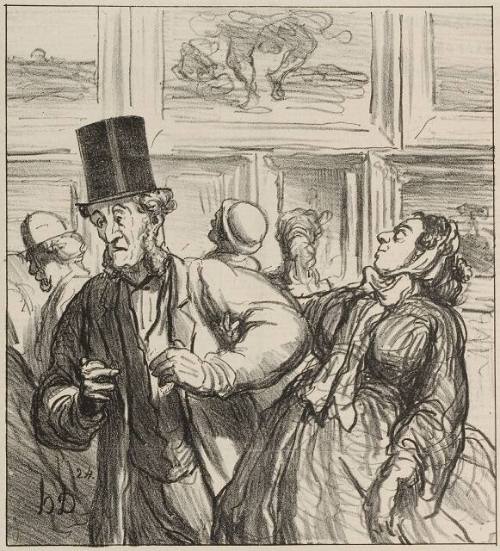 "Pardons, madame…ces nudités sont révoltantes…(á part) je reviendrai tout seul!")