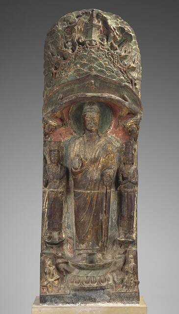 Stele of Shakyamuni Buddha Attended by Guanyin Bodhisattva and Dashizhi Bodhisattva