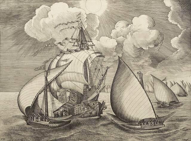 A Man of War Between Two Armed Galleys