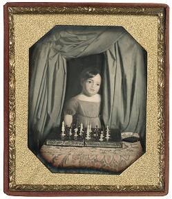 Painting of Young Girl with Chess Board (surreal still life)