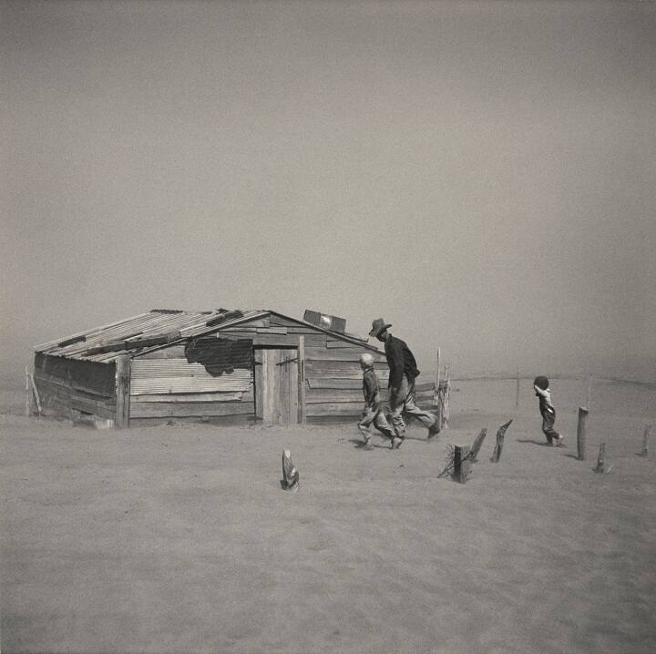 Farmer and sons in dust storm, Cimarron County, Oklahoma